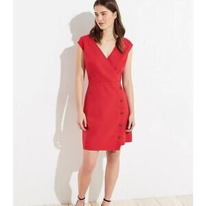Loft Red Dress V Neck Button Accents Sleeveless Summer Business Cocktail Size 0